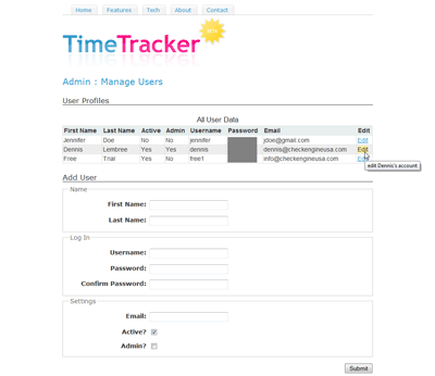 Manage Users screen
